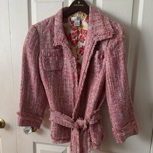 Vintage Pink Tweed Belted Blazer